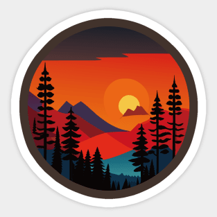 Enchanted Forest Sunset: Captivating Painting of Nature's Beauty Sticker